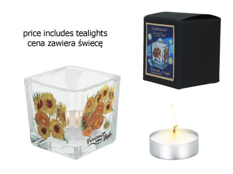 Świecznik szklany + tealight - V. van Gogh, Słoneczniki (CARMANI) w sklepie Wasserman.eu