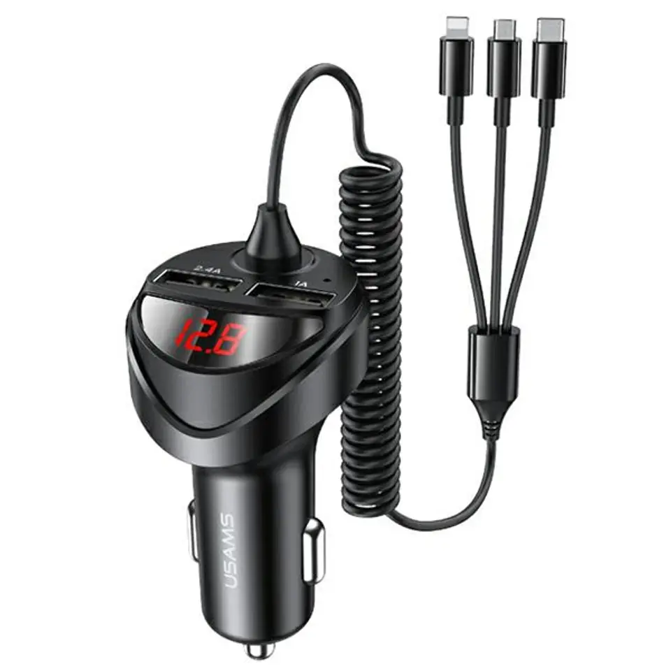 ⁨USAMS Order. alone. 2xUSB+ cables 3in1 C22 (lightning+microUSB+USB-C) black/black CC119TC01 (US-CC119)⁩ at Wasserman.eu