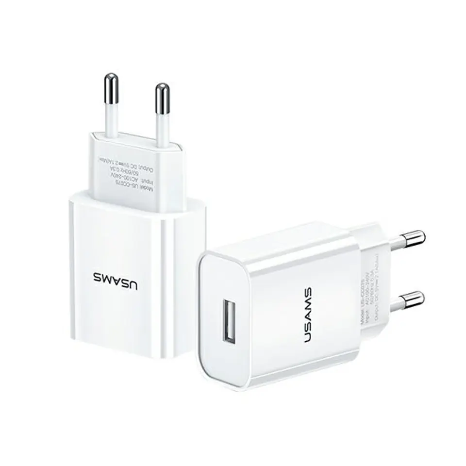 ⁨USAMS Ład. siec. 1xUSB T18 2,1A (only head) biały/white Fast Charging CC075TC01⁩ w sklepie Wasserman.eu