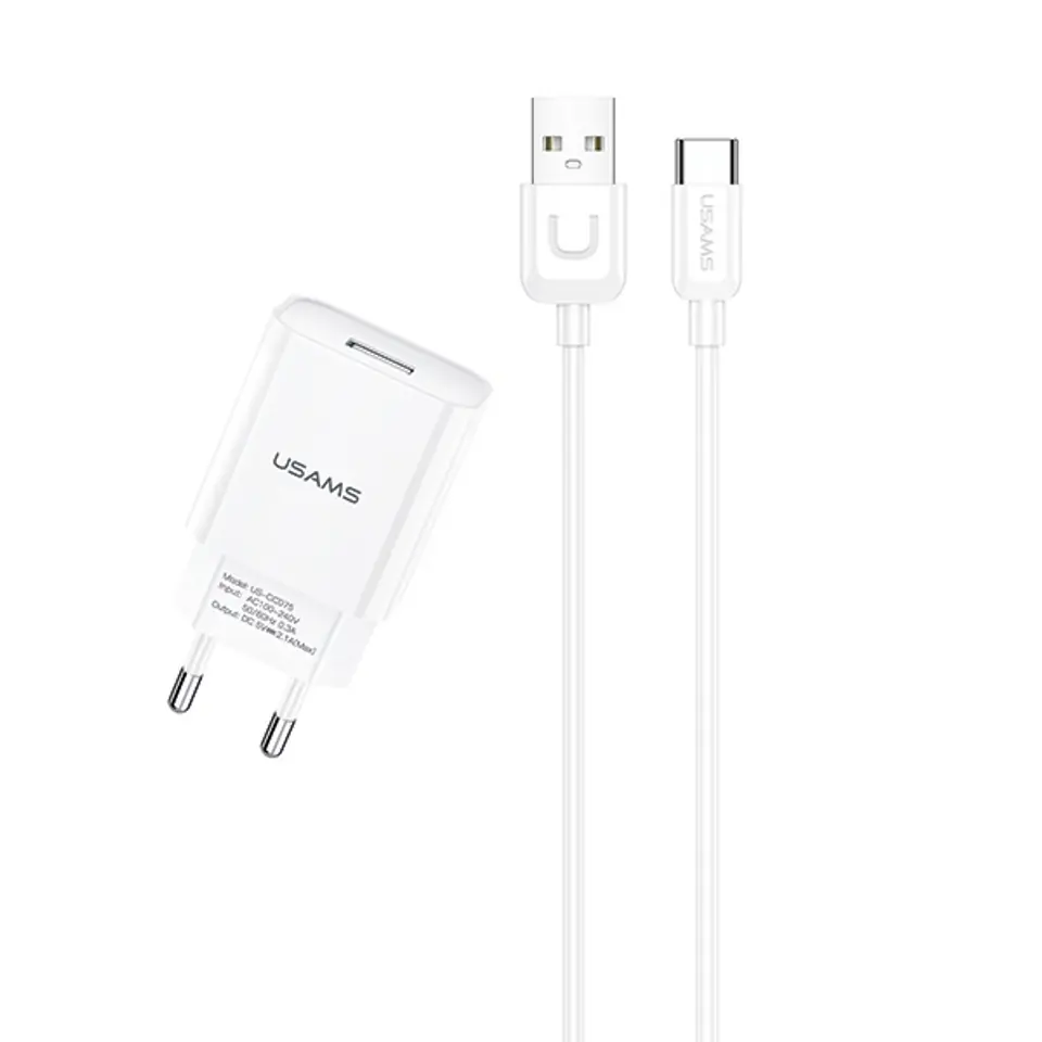 ⁨USAMS Order. mow. 1xUSB T21 USB-C white/white 2,1A Fast Charging T21OCTC01⁩ at Wasserman.eu