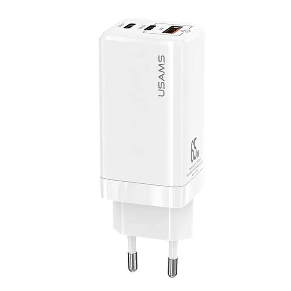 ⁨USAMS Ład. siec. MT 2xUSB-C+USB GaN 65W T33 PD (only head) Fast Charging biały/white CC110TC02 (US-CC110)⁩ w sklepie Wasserman.eu