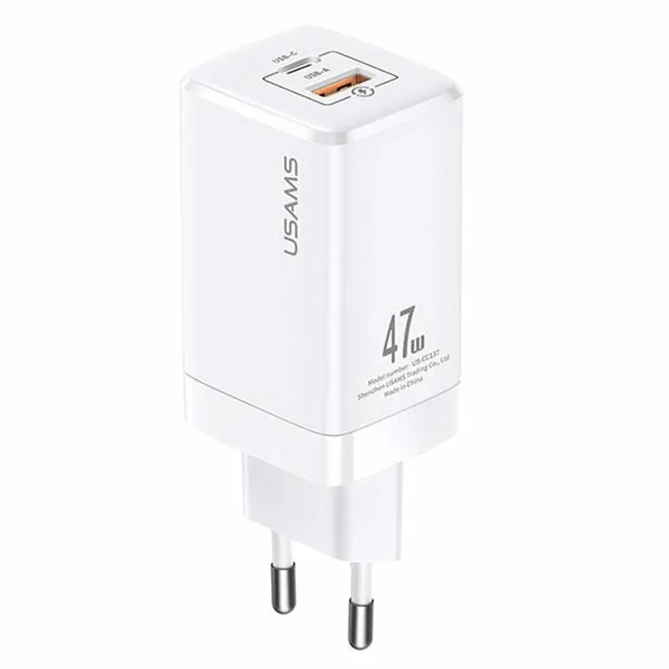 ⁨USAMS Ład. siec. T41 USB-C+USB GaN 47W PD+QC (only head) Fast Charging biały/white CC137TC02 (US-CC137)⁩ w sklepie Wasserman.eu