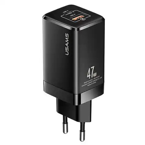 ⁨USAMS Ład. siec. T41 USB-C+USB GaN 47W PD+QC (only head) Fast Charging czarny/black CC137TC01 (US-CC137)⁩ w sklepie Wasserman.eu