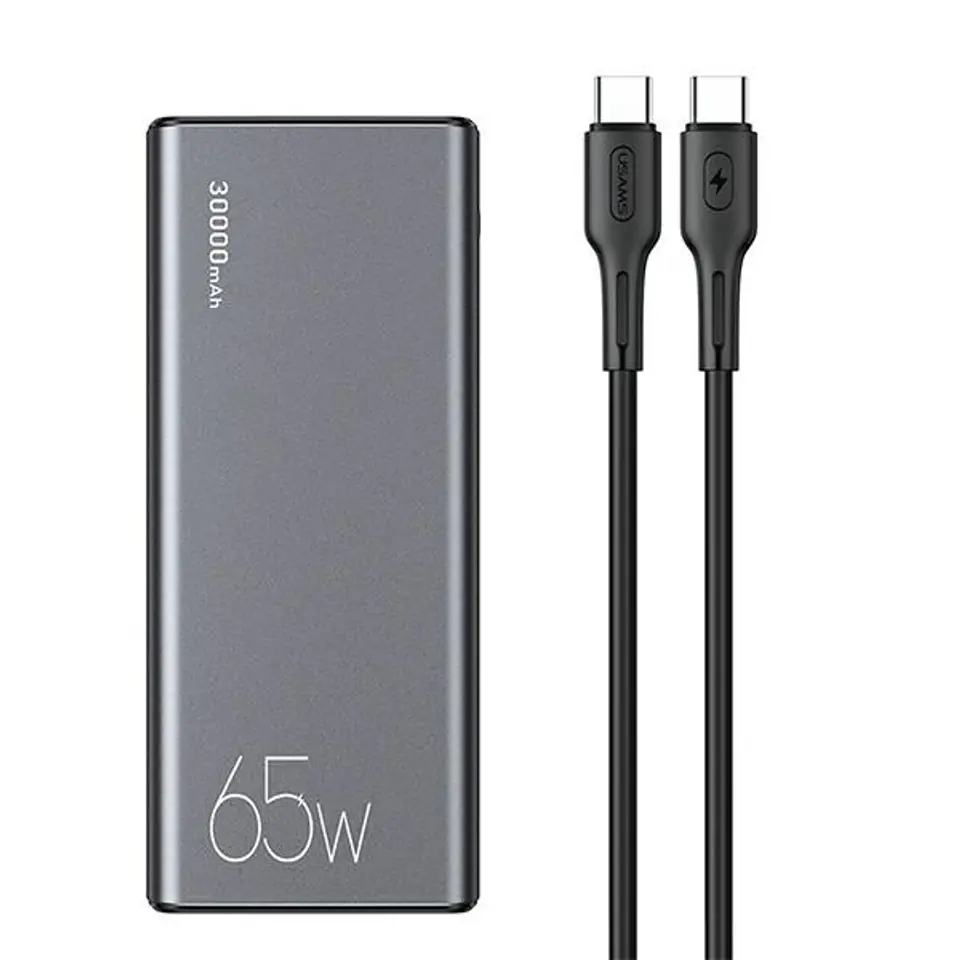 ⁨USAMS Powerbank PB59 30000mAh 65W 2xQC3.0+PD Fast Charge czarny/black CMXLOGTC01 (US-CD165) + kabel USB-C-USB-C⁩ w sklepie Wasserman.eu