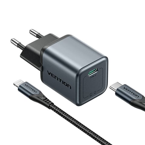 ⁨Ładowarka GaN Vention USB-C 20W  + Kabel USB-C-L 1m (Szara)⁩ w sklepie Wasserman.eu