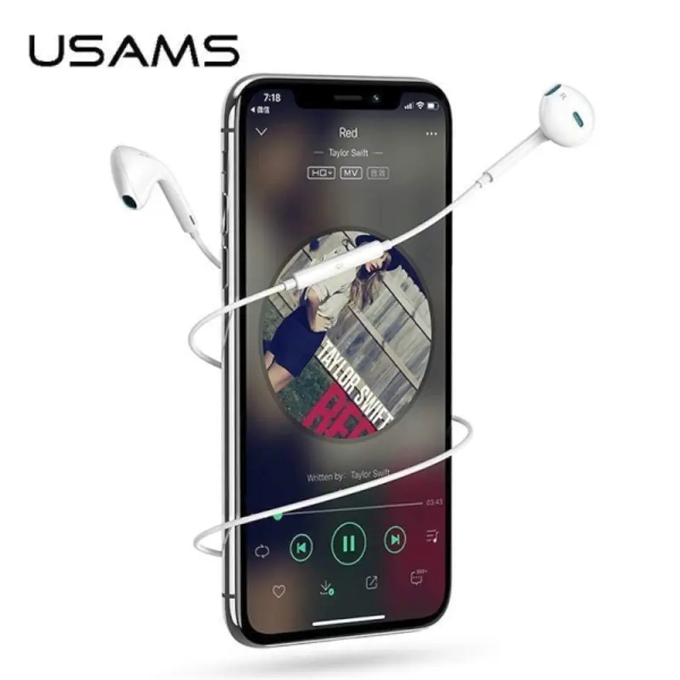 ⁨USAMS Słuchawki stereo EP-22 biały /white HSEP2201 jack 3,5mm⁩ w sklepie Wasserman.eu