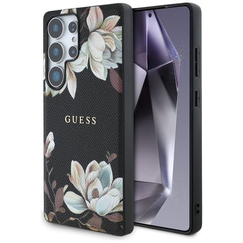 ⁨Etui Guess Grained Printed Flower        Pattern MagSafe do Samsung Galaxy S25 Ultra czarny⁩ w sklepie Wasserman.eu