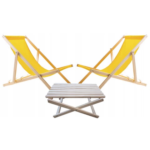 ⁨Zestaw stolik do lezaków +2 lezaki żółty, Woodok⁩ w sklepie Wasserman.eu