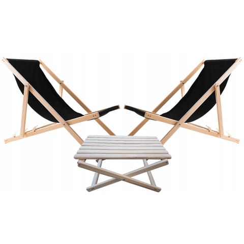 ⁨Zestaw stolik do lezaków +2 lezaki CZARNE, Woodok⁩ w sklepie Wasserman.eu