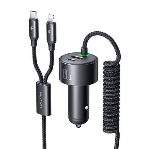 ⁨Ładowarka samochodowa Mcdodo CC-0370, USB-C, Lightning, 120W, chowane kable⁩ w sklepie Wasserman.eu