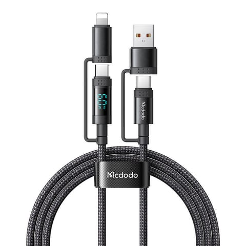 ⁨Kabel USB-C/A do USB-C/Lightning McDodo 4w1 CA-1990 1.2m (czarny)⁩ w sklepie Wasserman.eu