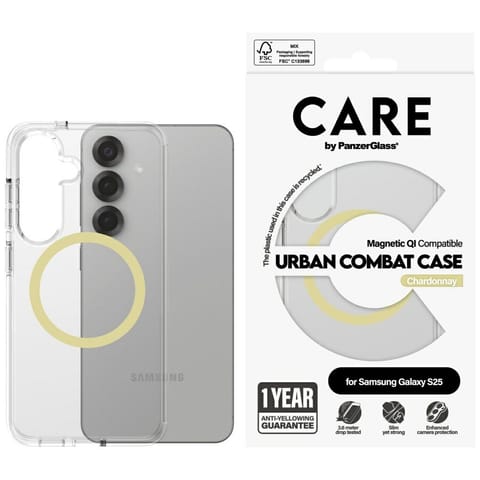 ⁨Etui CARE by PanzerGlass Flagship Urban  Combat Chardonnay QI do Samsung Galaxy S25 przezroczysty⁩ w sklepie Wasserman.eu