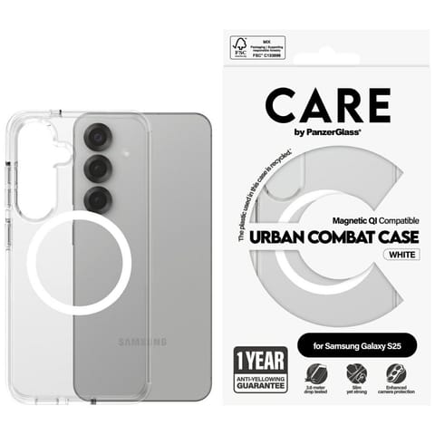 ⁨Etui CARE by PanzerGlass Flagship Urban  Combat White QI do Samsung Galaxy S25 przezroczysty⁩ w sklepie Wasserman.eu