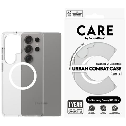 ⁨Etui CARE by PanzerGlass Flagship Urban  Combat White QI do Samsung Galaxy S25 Ultra przezroczysty⁩ w sklepie Wasserman.eu