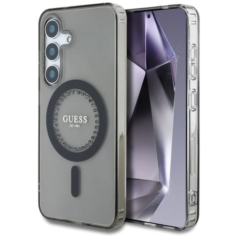 ⁨Etui Guess Rhinestones Printed Classic   Logo MagSafe Samsung Galaxy S25 czarny⁩ w sklepie Wasserman.eu