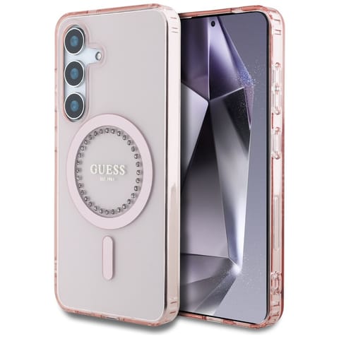 ⁨Etui Guess Rhinestones Printed Classic Logo MagSafe Samsung Galaxy S25 różowy⁩ w sklepie Wasserman.eu