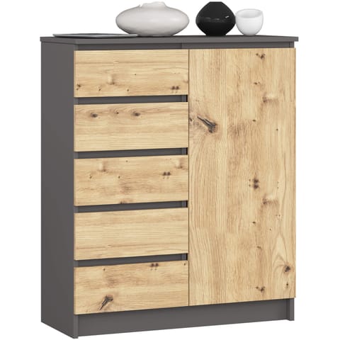KOMODA K80 1D 5SZ PK GRAFIT SZARY / DĄB ARTISAN w sklepie Wasserman.eu