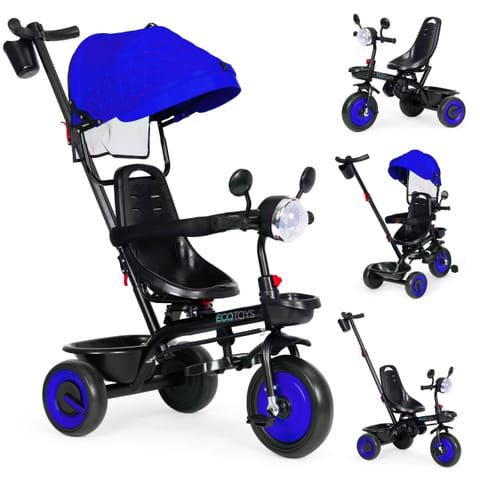 ⁨Rowerek trójkołowy dla dzieci spacerówka 3w1 obracane siedzisko daszek niebieski ECOTOYS⁩ w sklepie Wasserman.eu