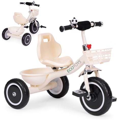 ⁨Rowerek trójkołowy antypoślizgowe uchwyty dzwonek koszyk beżowy ECOTOYS⁩ w sklepie Wasserman.eu