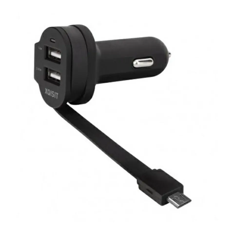 ⁨Xqisit ład. sam. 6A Dual USB+microUSB car charger czarny/black 20425⁩ w sklepie Wasserman.eu