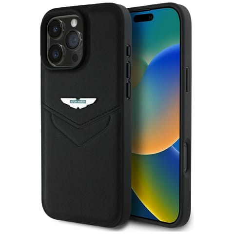 ⁨Etui Aston Martin HC Leather Victory     Design do iPhone 16 Pro czarny⁩ w sklepie Wasserman.eu