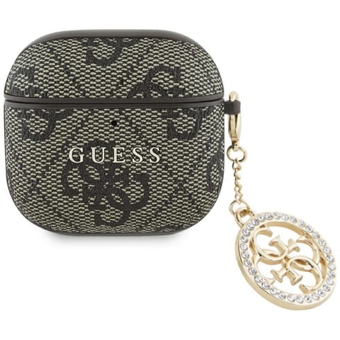 ⁨Etui Guess 4G Strass Charm do AirPods 4  brązowy⁩ w sklepie Wasserman.eu