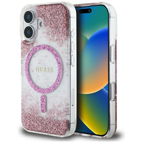 ⁨Etui Guess HC Resin Bottom Glitter do    iPhone 16 MagSafe różowy⁩ w sklepie Wasserman.eu