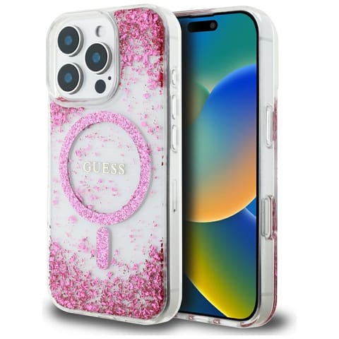 ⁨Etui Guess HC Resin Bottom Glitter do    iPhone 16 Pro MagSafe różowy⁩ w sklepie Wasserman.eu