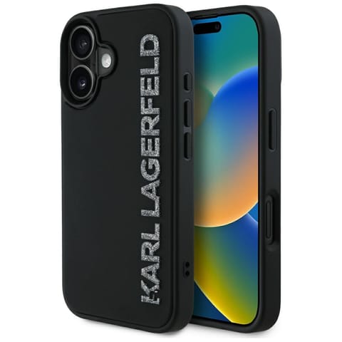 ⁨Etui Karl Lagerfeld HC 3D Rubber         Elongated Glitter do iPhone 16 czarny⁩ w sklepie Wasserman.eu