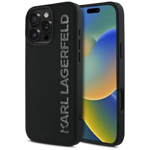 ⁨Etui Karl Lagerfeld HC 3D Rubber         Elongated Glitter do iPhone 16 Pro czarny⁩ w sklepie Wasserman.eu