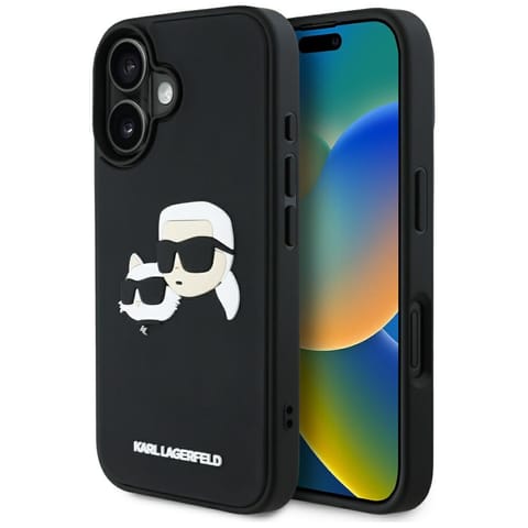 ⁨Etui Karl Lagerfeld HC 3D Rubber Double  Heads do iPhone 16 czarny⁩ w sklepie Wasserman.eu