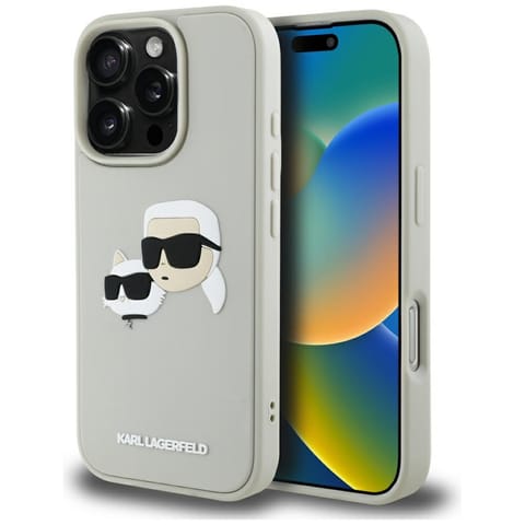 ⁨Etui Karl Lagerfeld HC 3D Rubber Double  Heads do iPhone 16 Pro Max beżowy⁩ w sklepie Wasserman.eu