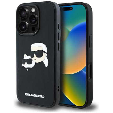 ⁨Etui Karl Lagerfeld HC 3D Rubber Double  Heads do iPhone 16 Pro czarny⁩ w sklepie Wasserman.eu