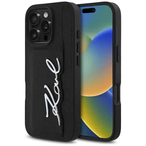⁨Etui Karl Lagerfeld HC Grained PU        Cardslot Metal Signature do iPhone 16 Pro czarny⁩ w sklepie Wasserman.eu