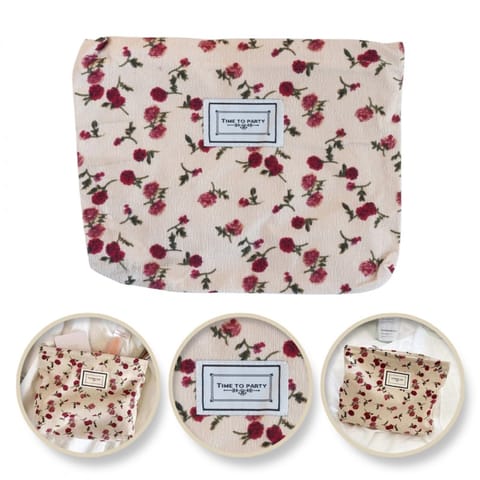 ⁨Kosmetyczka jednokomorowa beżowa w czerwone kwiatuszki 25 x 5 x18 cm KS117⁩ w sklepie Wasserman.eu