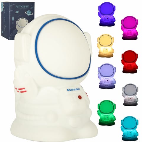 ⁨Lampka nocna dla dzieci silikonowa dotykowa miękka 8 LED USB RGB biała astronauta⁩ w sklepie Wasserman.eu