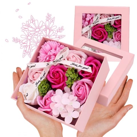 ⁨Bukiet zapachowych kwiatów mydlanych w ozdobnym pudełku, flower box BUK02R⁩ w sklepie Wasserman.eu