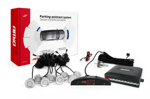 ⁨Zestaw czujników parkowania cofania led 8 sensorów srebrne amio-01598⁩ w sklepie Wasserman.eu