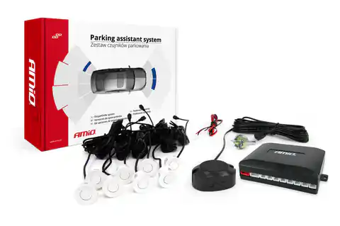 ⁨Zestaw czujników parkowania cofania buzzer 8 sensorów białe amio-01599⁩ w sklepie Wasserman.eu