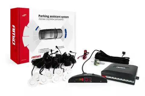 ⁨Zestaw czujników parkowania cofania led 8 sensorów białe amio-01601⁩ w sklepie Wasserman.eu