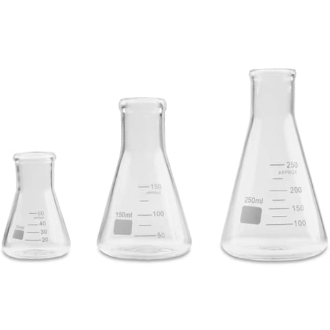 ⁨Kolby Erlenmeyera laboratoryjne stożkowe 50/150/250 ml - zestaw 3 szt.⁩ w sklepie Wasserman.eu