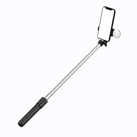 Selfie stick teleskopowy z pilotem + lampka LED stojak tripod na telefon 0.71m - czarny w sklepie Wasserman.eu