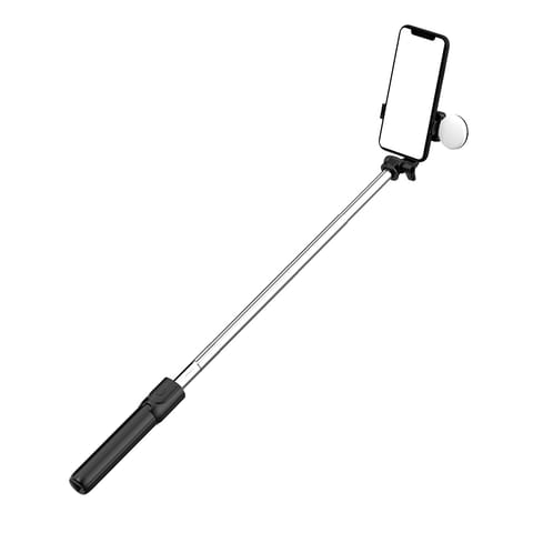 Selfie stick teleskopowy z pilotem + lamkpa LED stojak tripod na telefon 1m - czarny w sklepie Wasserman.eu