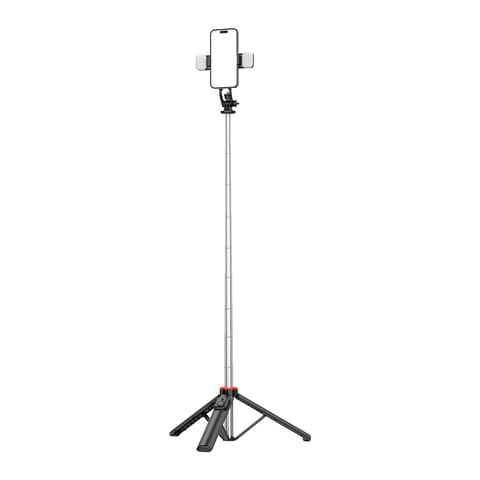 ⁨Selfie stick teleskopowy z pilotem + 2x lampka LED stojak tripod na telefon 1.3m - czarny⁩ w sklepie Wasserman.eu