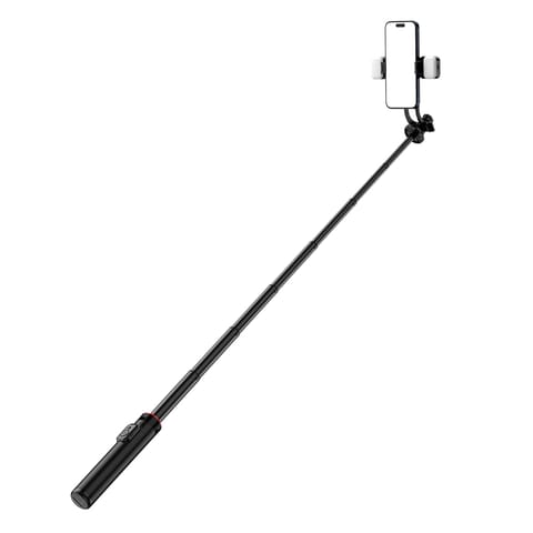 ⁨Selfie stick teleskopowy z pilotem + 2x lampka LED stojak tripod na telefon 1.3m aluminium - czarny⁩ w sklepie Wasserman.eu