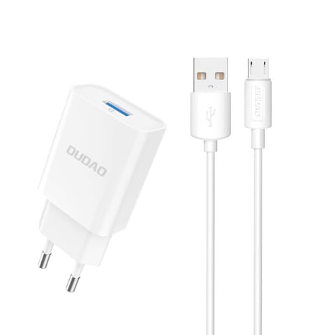 Ładowarka sieciowa USB-A 2.1A + kabel USB-A - microUSB - biała w sklepie Wasserman.eu