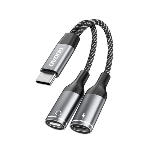 ⁨2w1 Adapter przejściówka rozdzielacz USB-C na zasilanie i słuchawki - szary⁩ w sklepie Wasserman.eu