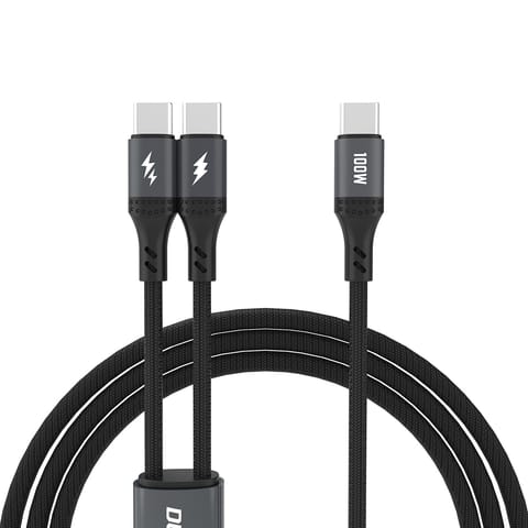 ⁨2w1 Kabel przewód L3F do ładowania 2 telefonów USB-C - 2x USB-C 100W 1.2m - czarny⁩ w sklepie Wasserman.eu