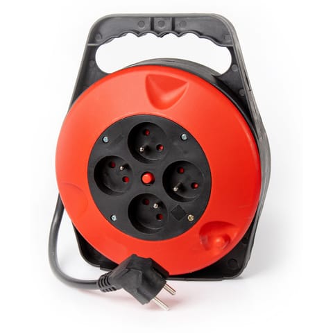 ⁨Kabel przedłużacz 230V 8m 16A czarny na bębnie 4 gniazda PLATINET (46090)⁩ w sklepie Wasserman.eu
