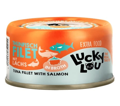⁨Lucky Lou Extrafood Tuńczyk & łosoś w bulionie puszka 70g⁩ w sklepie Wasserman.eu